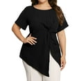 thumbnail image 1 of DARING DIVA Women's Plus Round Neck Asymmetrical Hem Twist Knot Top 4X Black, 1 of 6