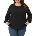 thumbnail image 1 of DARING DIVA Women's Plus Round Neck Long Sleeve Casual Pullover Blouse 2X Black, 1 of 6
