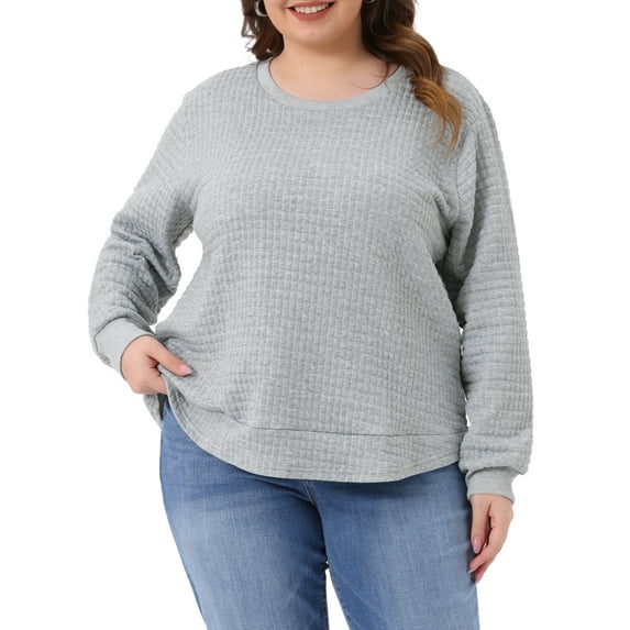 DARING DIVA Women's Plus Round Neck Long Sleeve Casual Pullover Blouse 5X Silver Gray