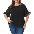 thumbnail image 1 of DARING DIVA Women's Plus Round Neck Ruffle Sleeve Swiss Dots Top 4X Black, 1 of 6