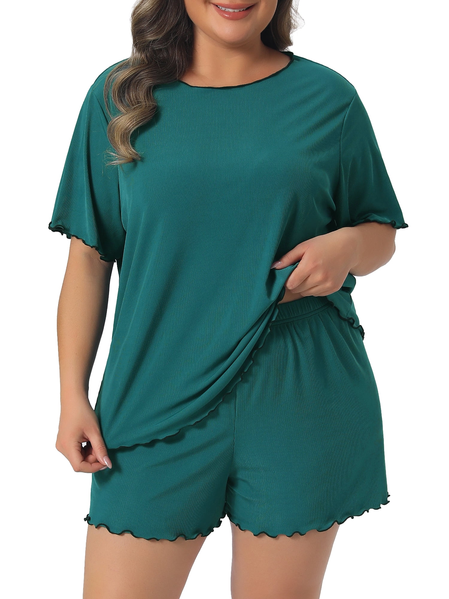DARING DIVA Women's Plus Round Neck Sleepwear Tops and Shorts 3X Lake Blue