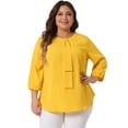 thumbnail image 1 of DARING DIVA Women's Plus Round Neck Work Ruffle Chiffon Top 1X Yellow, 1 of 6