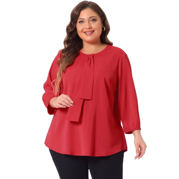 DARING DIVA Women's Plus Round Neck Work Ruffle Chiffon Top 2X Red