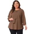thumbnail image 1 of DARING DIVA Women's Plus Round Neck Work Ruffle Chiffon Top 3X Dark Brown, 1 of 6