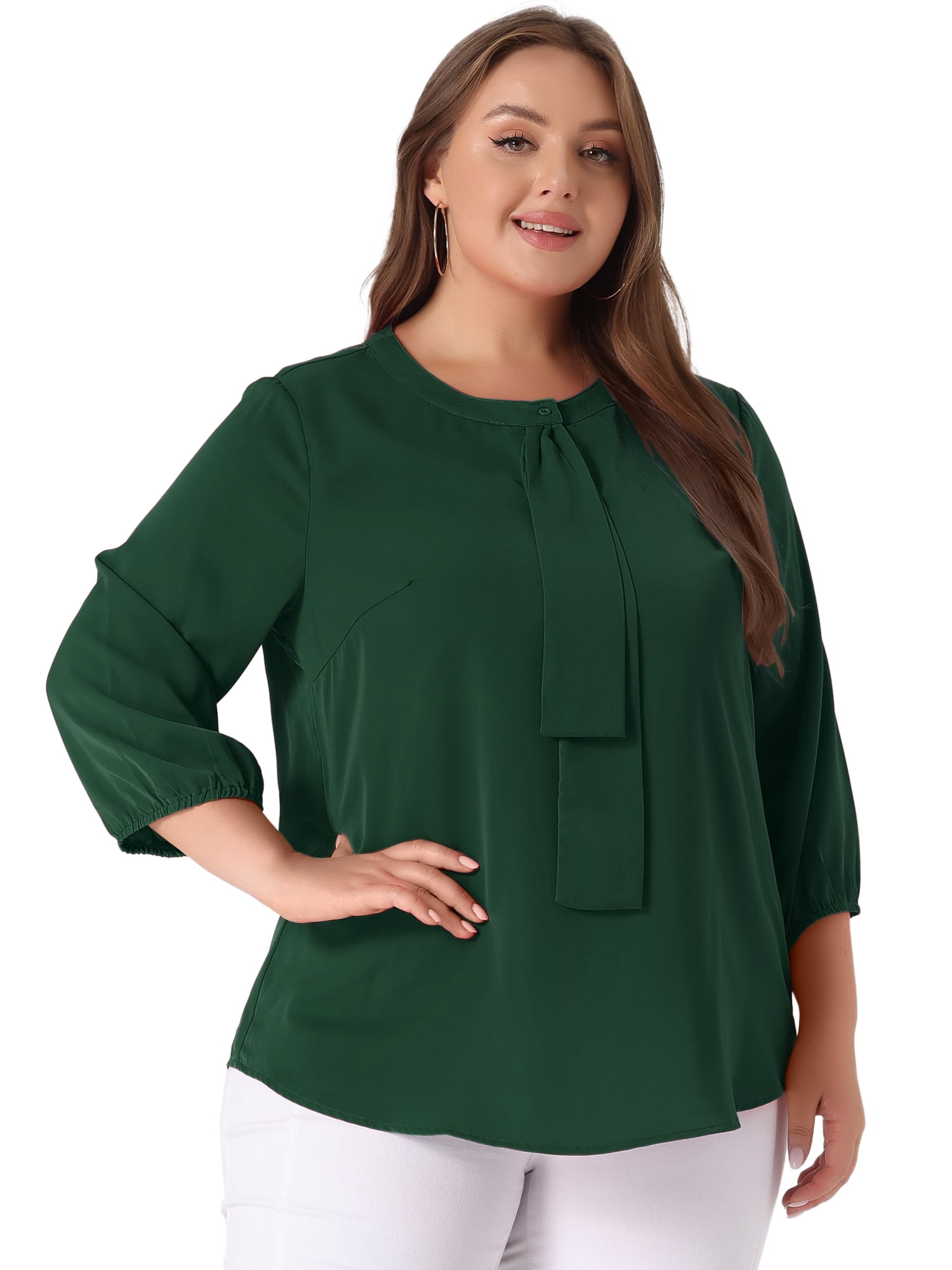 DARING DIVA Women's Plus Round Neck Work Ruffle Chiffon Top 3X Green