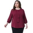 thumbnail image 1 of DARING DIVA Women's Plus Round Neck Work Ruffle Chiffon Top 3X Wine Red, 1 of 6