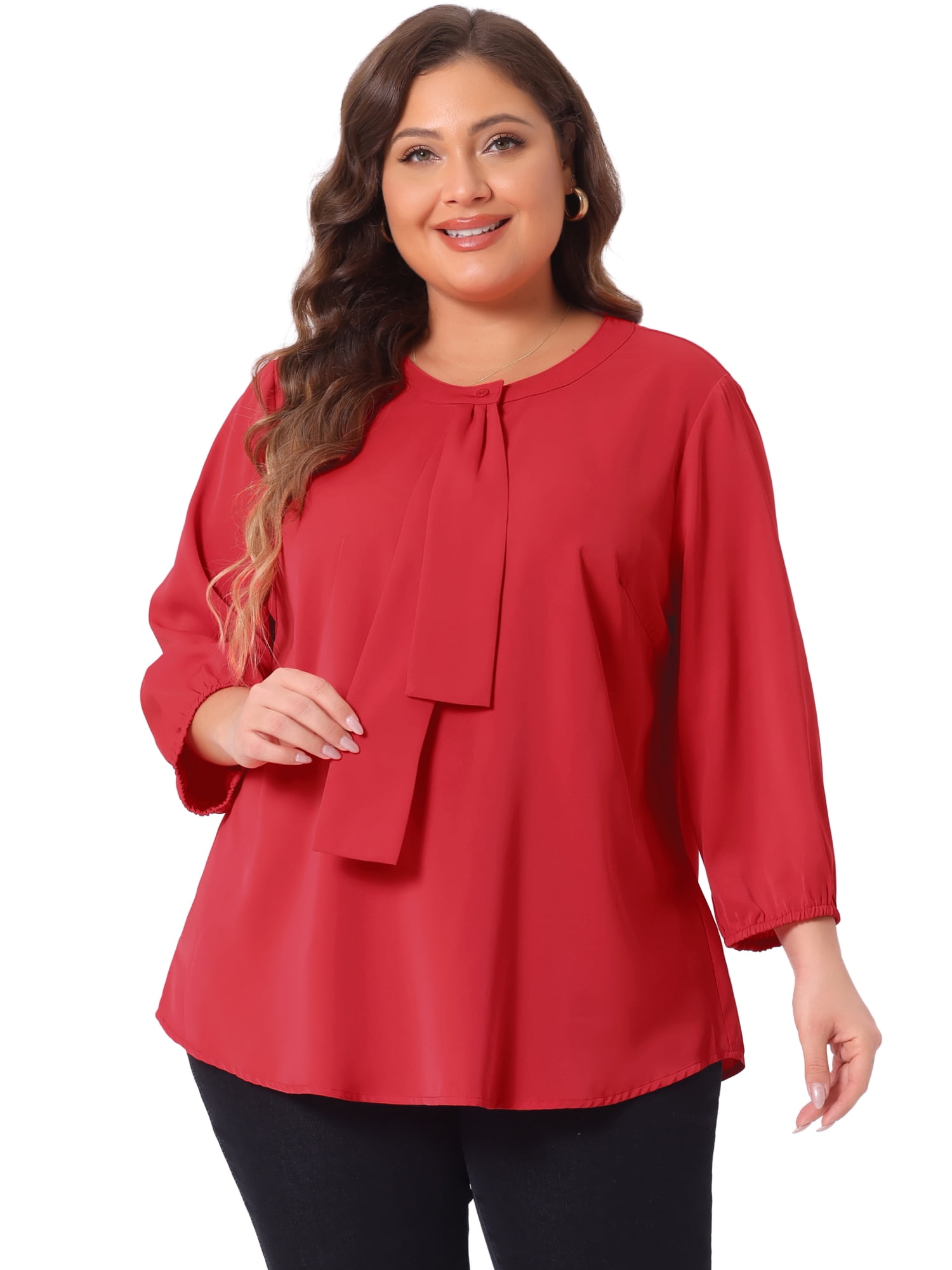 DARING DIVA Women's Plus Round Neck Work Ruffle Chiffon Top 4X Red