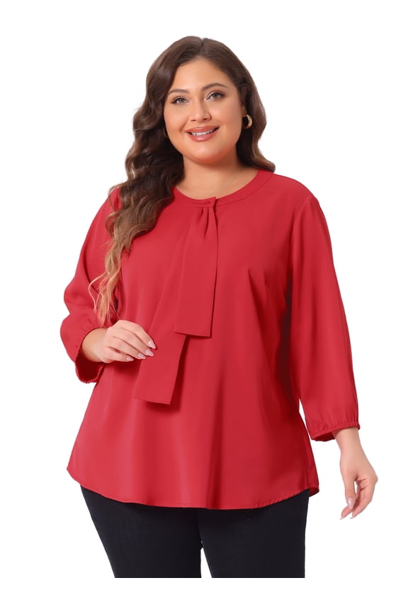 Women's Plus Round Neck Work Ruffle Chiffon Top 4X Red