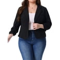 thumbnail image 1 of DARING DIVA Women's Plus Ruched 3/4 Sleeve Notch Lapel Blazer Jacket Black 1X, 1 of 7