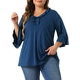 thumbnail image 1 of DARING DIVA Women's Plus Ruffle V Neck Tunic Dressy Top 1X Blue, 1 of 6