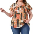 thumbnail image 1 of DARING DIVA Women's Plus Ruffle Boho Floral T Shirt 2X Orange, 1 of 7