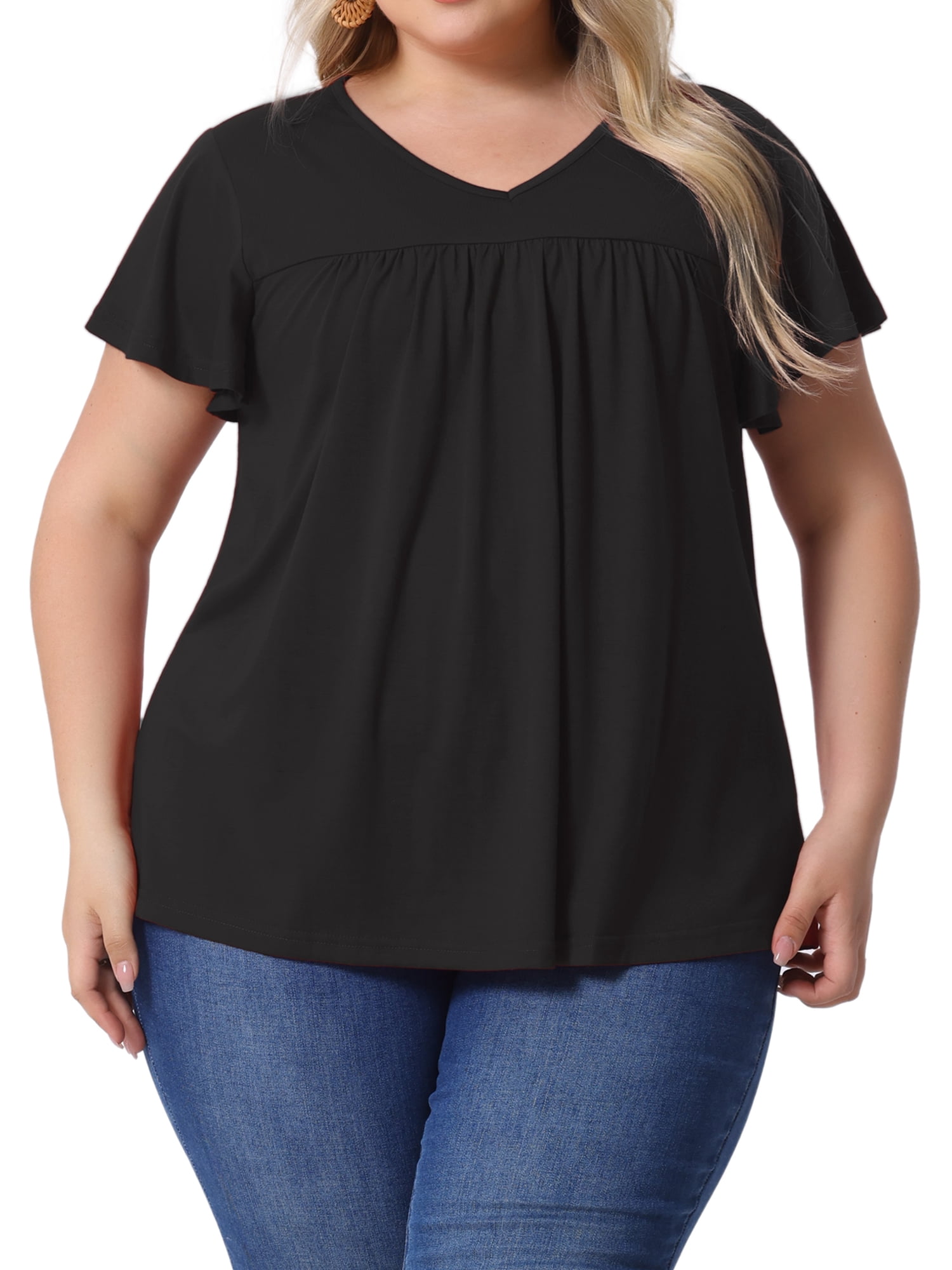 DARING DIVA Women's Plus Ruffle Boho Floral T Shirt 3X Black