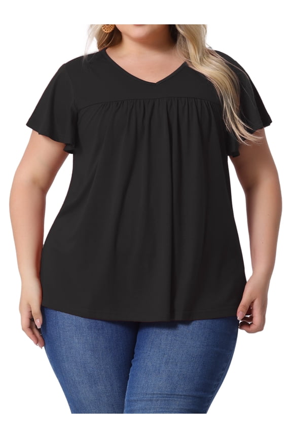 Women's Plus Ruffle Boho Floral T Shirt 3X Black