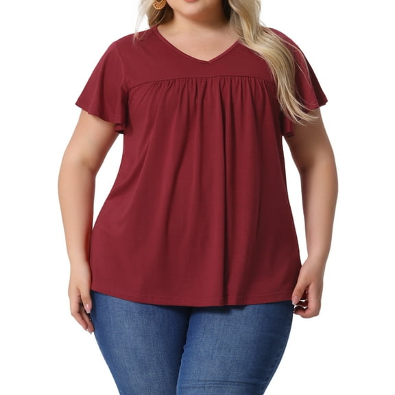 DARING DIVA Women's Plus Ruffle Boho Floral T Shirt 4X Burgundy