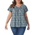 thumbnail image 1 of DARING DIVA Women's Plus Ruffle Boho Floral T Shirt 4X Navy Blue, 1 of 6