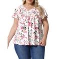 thumbnail image 1 of DARING DIVA Women's Plus Ruffle Boho Floral T Shirt 4X White Pink Floral, 1 of 6
