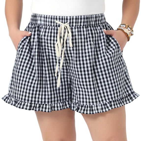 DARING DIVA Women's Plus Ruffle Gingham Pajama in Summer Shorts 1X Black