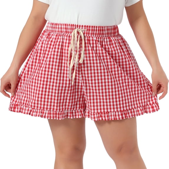 DARING DIVA Women's Plus Ruffle Gingham Pajama in Summer Shorts 3X Red