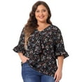 thumbnail image 1 of DARING DIVA Women's Plus Ruffle Loose V Neck Smocked Sleeves Top 3X Black, 1 of 6