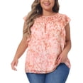 thumbnail image 1 of DARING DIVA Women's Plus Ruffle Sleeve Keyhole Back Chiffon Blouse 1X Light Orange, 1 of 6