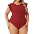 thumbnail image 1 of DARING DIVA Women's Plus Ruffle Sleeveless Slim Fit Stretchy Bodysuit 3X Red, 1 of 5