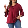 thumbnail image 1 of DARING DIVA Women's Plus Ruffle V Neck Tunic Dressy Top 4X Burgundy, 1 of 6