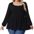 thumbnail image 1 of DARING DIVA Women's Plus Blouses Scoop Neck Ruffle Hem Peplum Knit Top 2X Black, 1 of 6