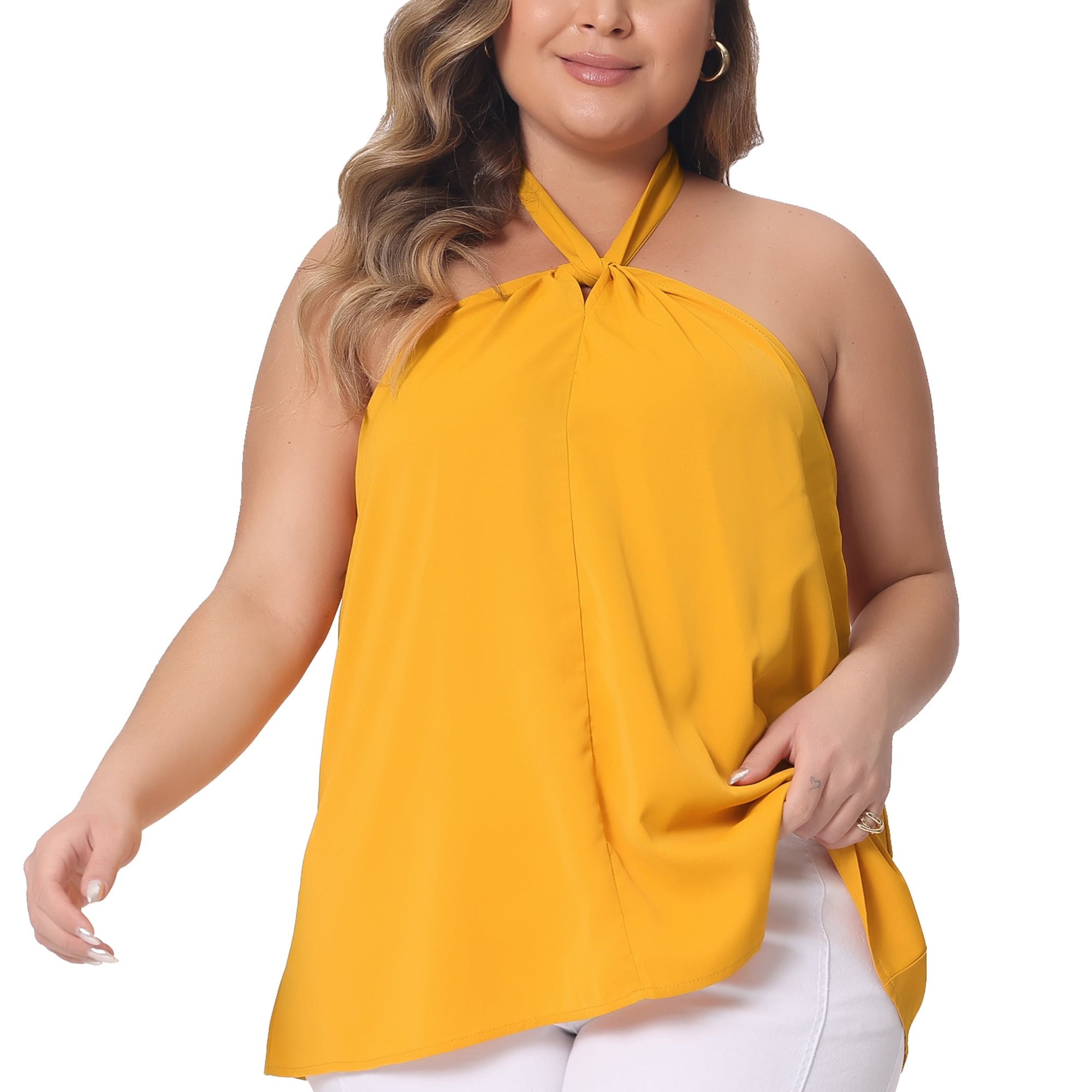DARING DIVA Women's Plus Self Tie Halter Neck Camisole 1X Orange