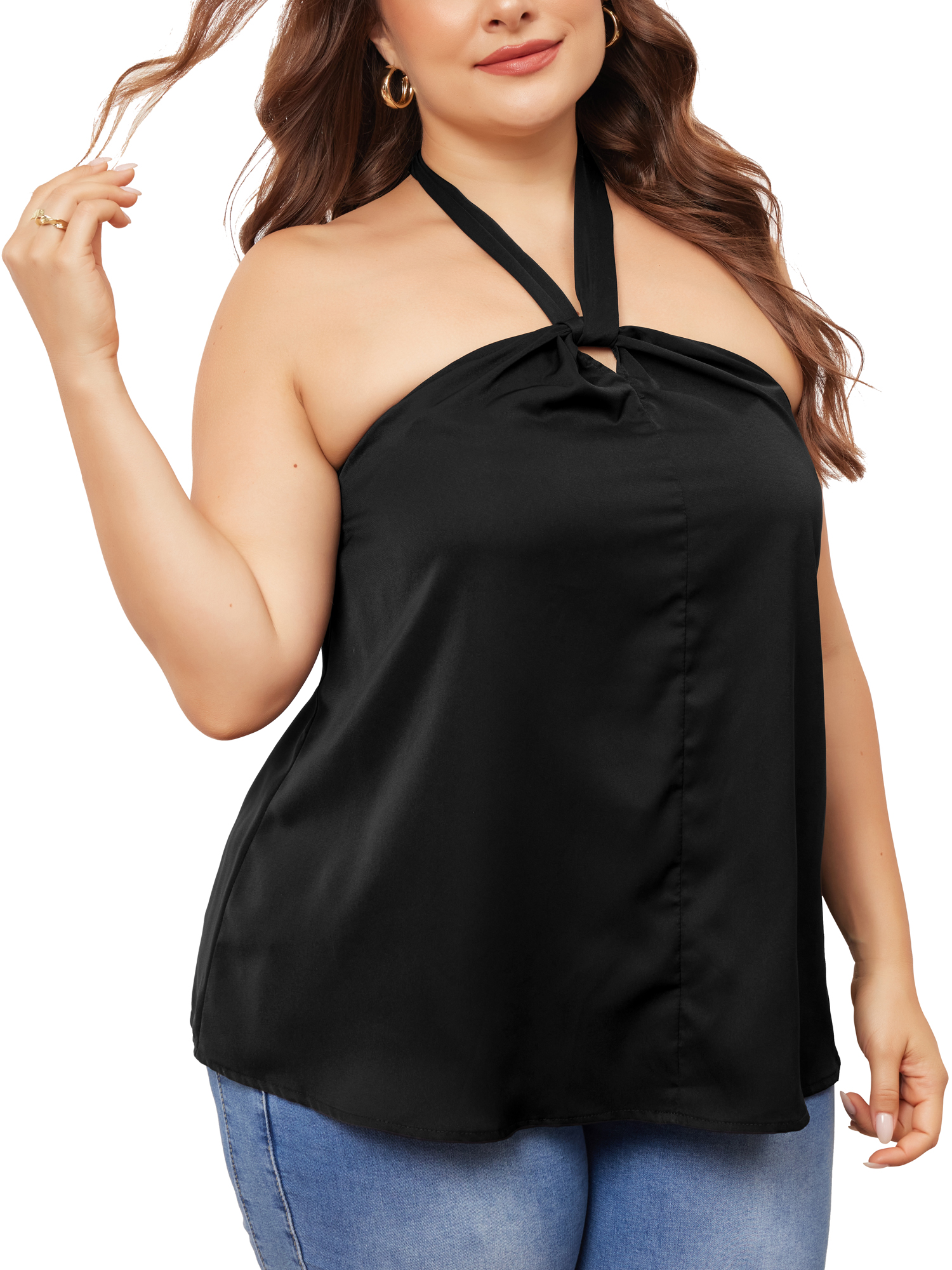 DARING DIVA Women's Plus Self Tie Halter Neck Camisole 2X Black