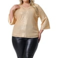 thumbnail image 1 of DARING DIVA Women's Plus Sequin 3/4 Sleeve V Neck Glitter Top 3X Champagne, 1 of 6