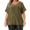 thumbnail image 1 of DARING DIVA Women's Plus Sequin Cold Shoulder Glitter Blouse 1X Gold, 1 of 7