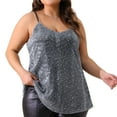 thumbnail image 1 of DARING DIVA Women's Plus Sequin Glitter Cami Sleeveless Party Tank Top 1X Silver, 1 of 6