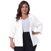DARING DIVA Women's Plus Shawl Collar 3/4 Ruched Sleeve Blazers White 1X
