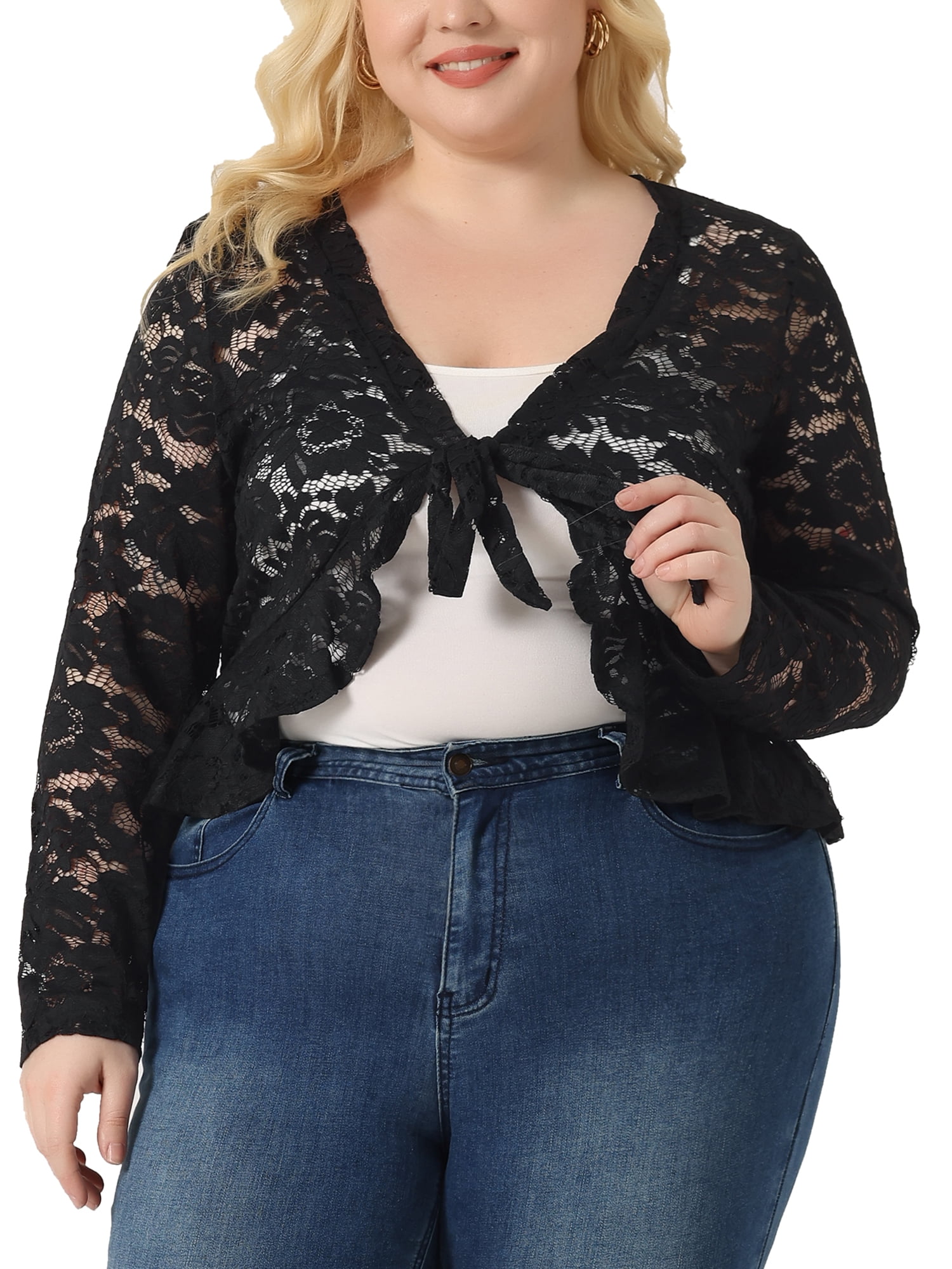 DARING DIVA Women's Plus Sheer Lace Shrug Bolero Crop Cardigans 3X Black