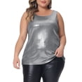 thumbnail image 1 of DARING DIVA Women's Plus Shiny Metallic Tank Top Sleeveless Party Blouse 4XL Silver, 1 of 6