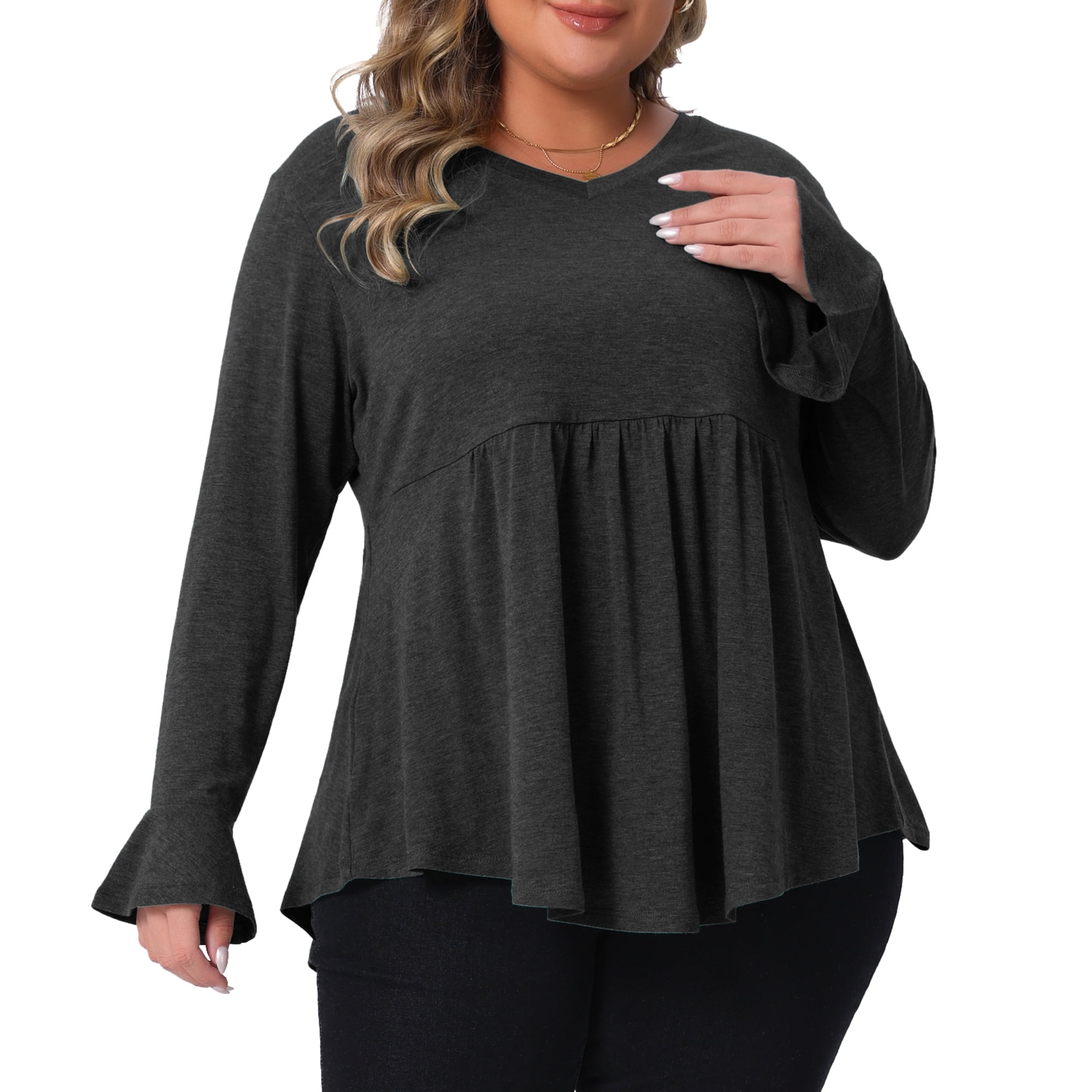 DARING DIVA Women's Plus Shirts Flared Sleeves Pullover Dressy Casual Peplum Tops 4X Black