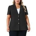 thumbnail image 1 of DARING DIVA Women's Plus Short Puff Sleeve Notched Lapel Blazer Jackets Black 4X, 1 of 6