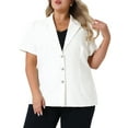 thumbnail image 1 of DARING DIVA Women's Plus Short Puff Sleeve Notched Lapel Blazer Jackets White 1X, 1 of 6