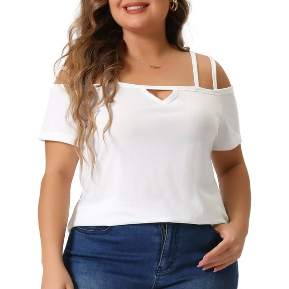 DARING DIVA Women's Plus Short Sleeve Cold Shoulder Tops Blouses Shirt 4X White