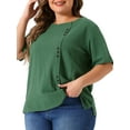 thumbnail image 1 of DARING DIVA Women's Plus Crew Neck Cotton Linen Blouse 4X Army Green, 1 of 6