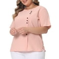 thumbnail image 1 of DARING DIVA Women's Plus Crew Neck Cotton Linen Blouse 4X Pink, 1 of 6