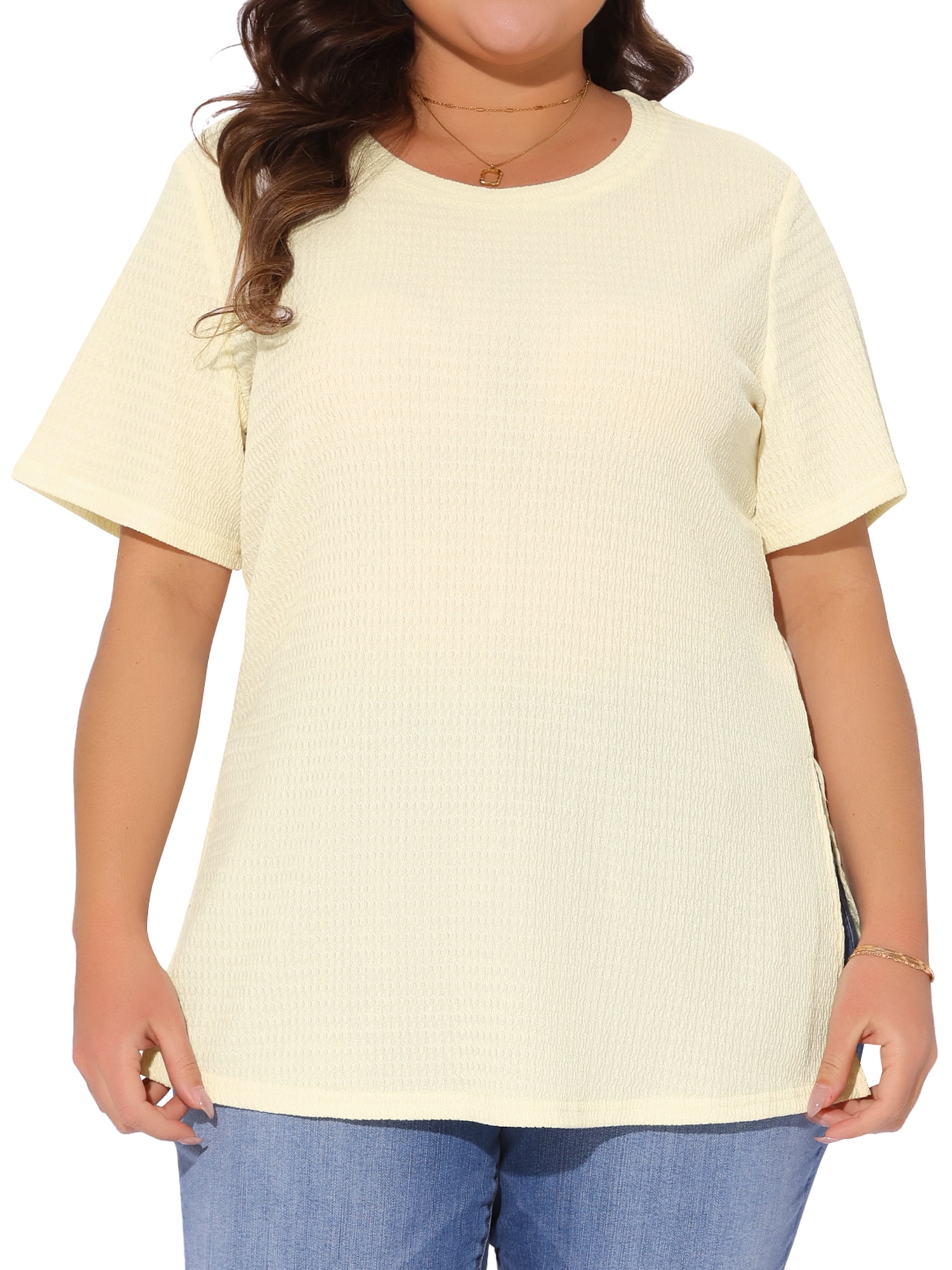 DARING DIVA Women's Plus Crew Neck Top 1X Beige