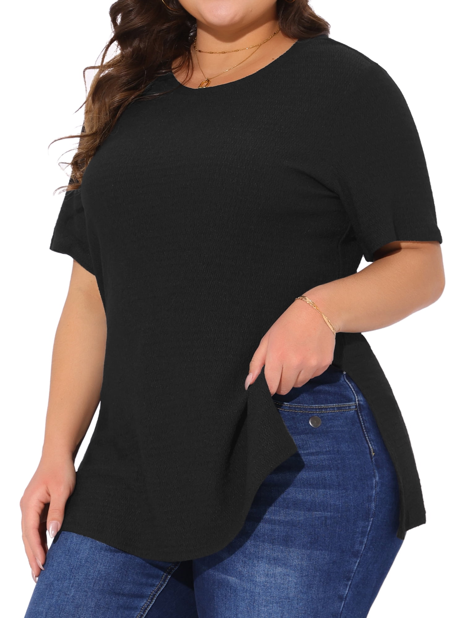 DARING DIVA Women's Plus Crew Neck Top 1X Black
