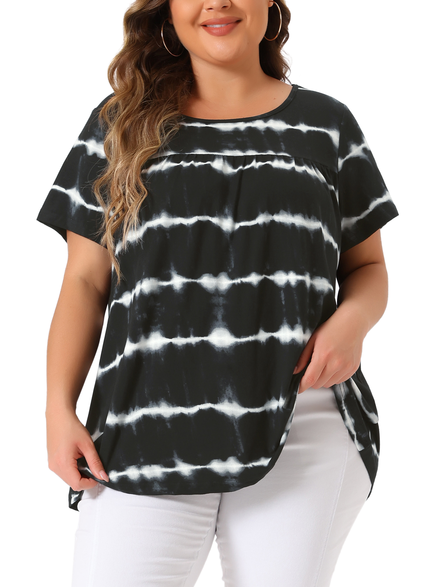 DARING DIVA Women's Plus Pleated Front Casual Blouse 1X Black