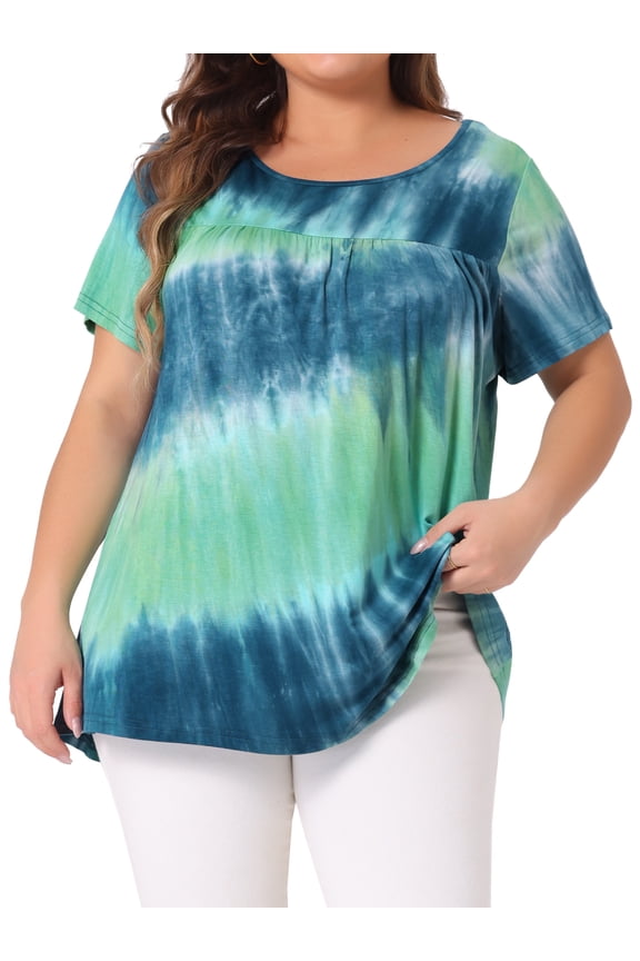 Women's Plus Pleated Front Casual Blouse 1X Blue Green