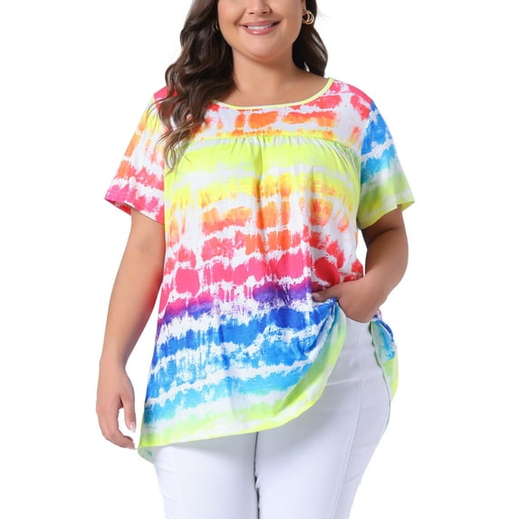 DARING DIVA Women's Plus Pleated Front Casual Blouse 3X Rainbow