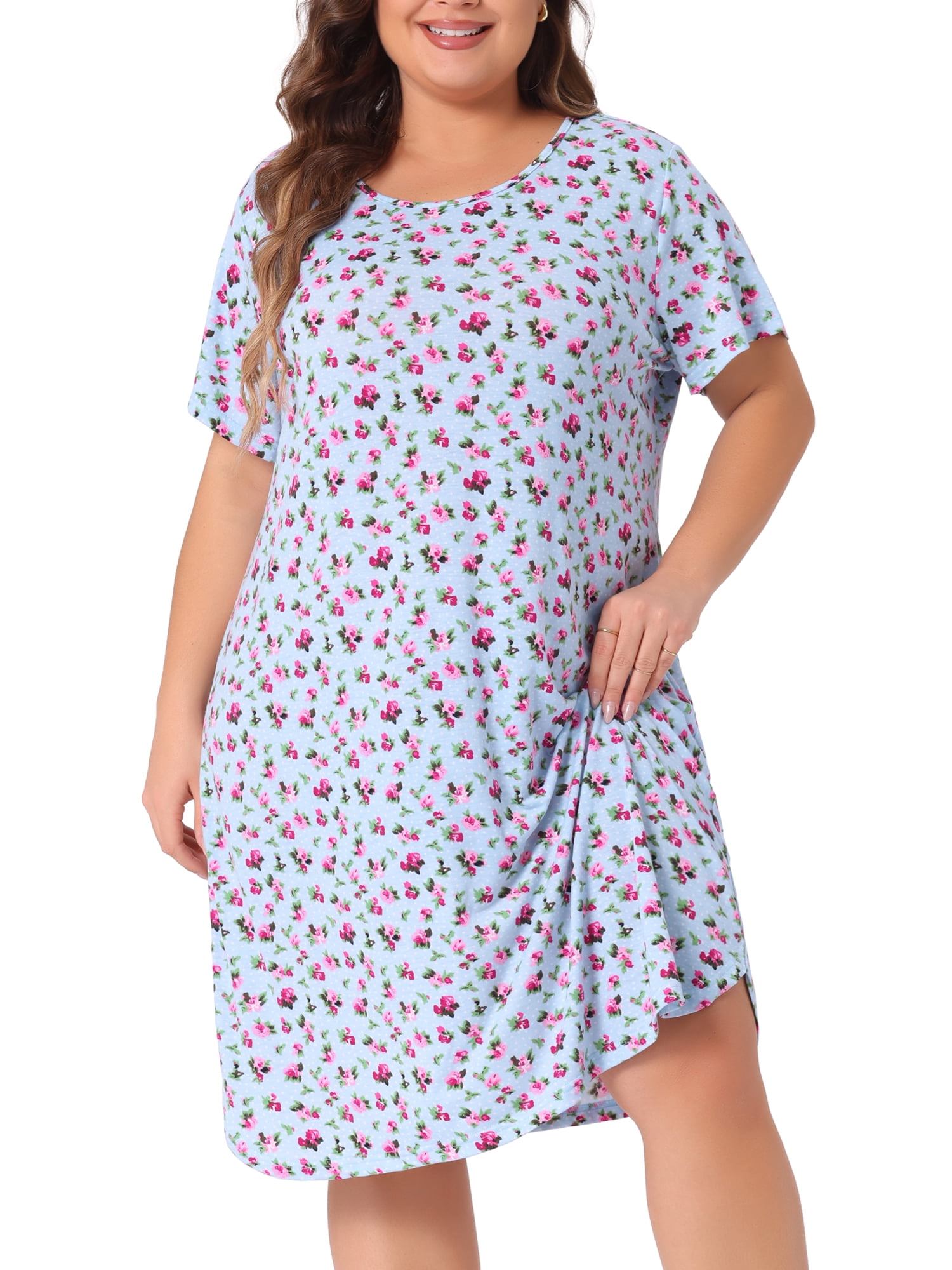 DARING DIVA Women's Plus Short Sleeve Round Neck Sleepwear 1X Light Blue