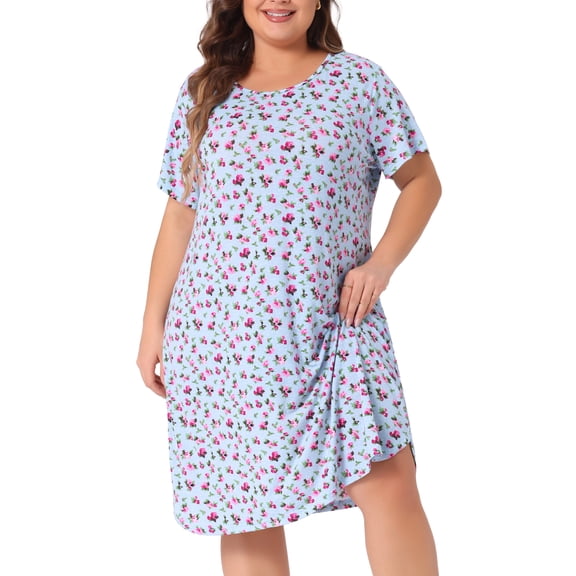 DARING DIVA Women's Plus Short Sleeve Round Neck Sleepwear 1X Light Blue