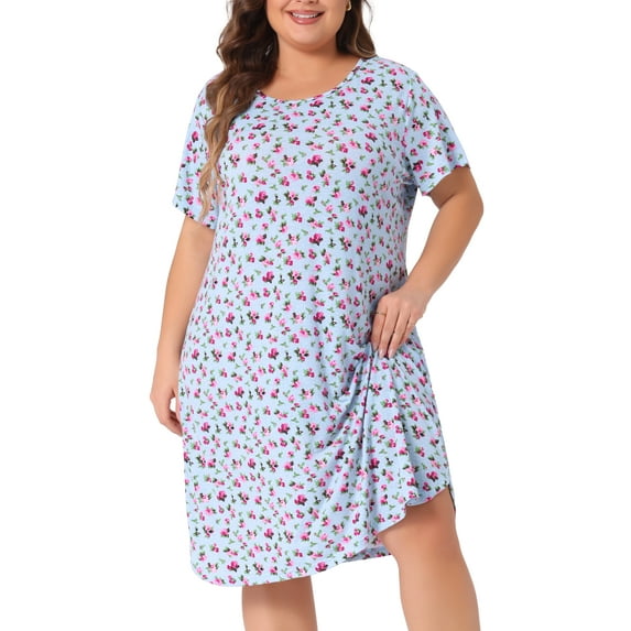 DARING DIVA Women's Plus Short Sleeve Round Neck Sleepwear 1X Light Blue