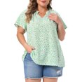 thumbnail image 1 of DARING DIVA Women's Plus Short Sleeve Ruffle Notch V Neck Blouse 4X Green, 1 of 6